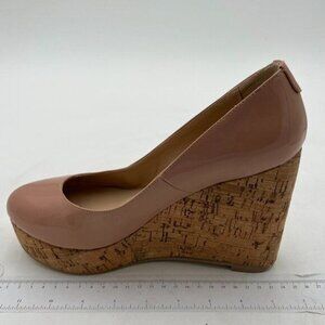 XYD Women Comfort Round Toe Wood Platform Pumps Slip On Patent Wedge Cork